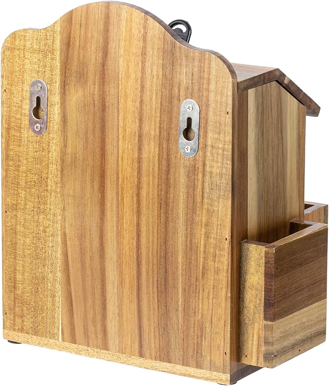 MyGift Premium Solid Acacia Wood Suggestion Box, Wall Mountable Feedback Collector with Black Cursive "Suggestions" Lettering, Comment Card Slot, Pen Holder, Top Lock and Keys