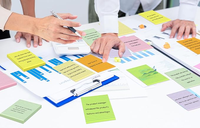 (15 Pads) Lined Sticky Notes 4x6 in Post, 7 Pastel Colors with Lines Self-Stick Note Pad it, Strong Adhesive, Big Rectangular Sticky Pads for Office, Home, School, Meeting