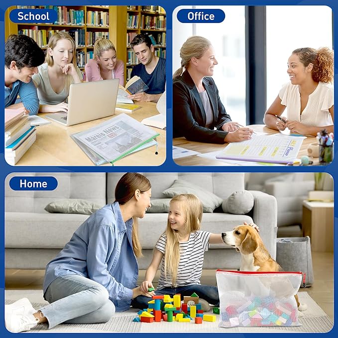 12pcs Zipper Pouch, A4 Storage Bags, 12 Colors Organization Pouches, File Bags, Clear Pouch, Plastic Bags, Reusable Zipper Pouches for Toys, Paper, School Office Supplies