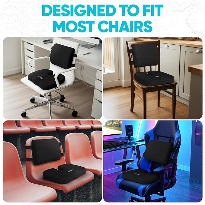 FORTEM Seat Cushion, Office Chair Cushion, Lumbar Support Pillow for Office Chair, Memory Foam Sciatica Coccyx Tailbone Pressure Pain Relief, Car Sitting Pad, Washable Non Slip, XL