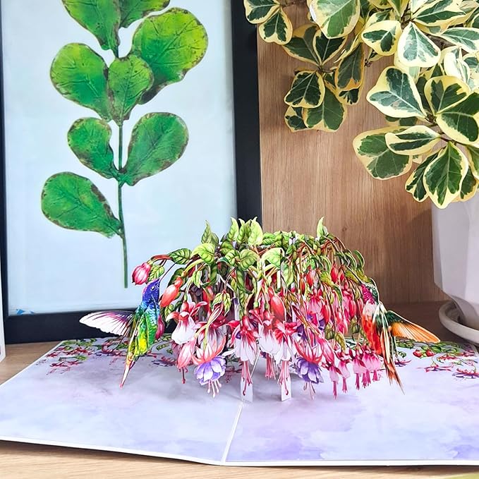 HEARTAGS- Pop Up Birthday Card for Women, Mom, Wife, 3D Popup Hummingbird Flower Pop Up Anniversary Card, Birthday Gift for Sister, Daughter, Grandma, Includes Envelope And Message Note, Size 6 x 8 In