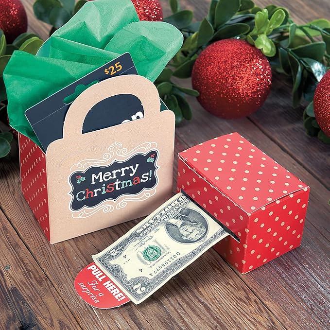 Current Kraft Christmas Money Dispenser and Gift Set, 2-1/2 x 3-Inch Bill Holders with Holiday Cash Box for Kids, Includes 60 Seals to Join Bills