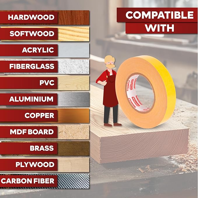 XFasten Double Sided Woodworking Tape 4 Inches x 90 Feet, Residue-Free and Removable Double Sided Wood Mounting Boards, Masking Tape for Wood Template, MDF, Metal, Edge Banding, Routing, Anchoring