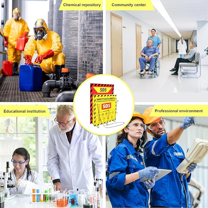 MSDS SDS Binder and Wall Station,Yellow Heavy Duty 3 Inch Material Safety Data Sheet 3 Ring Binder with SDS Wire Rack and Display Sign,Chain,Mounting Hardware,Safety Posters and MSDS Labels