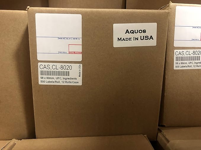 Aquos CAS Printing Scale Label Rolls (8020) – Barcode Labels for Inventory | Meat Labels Stickers | Printer Sticker Labels for CAS Scales | Label Maker Paper Refill | Made in USA (8020, 12 Rolls)