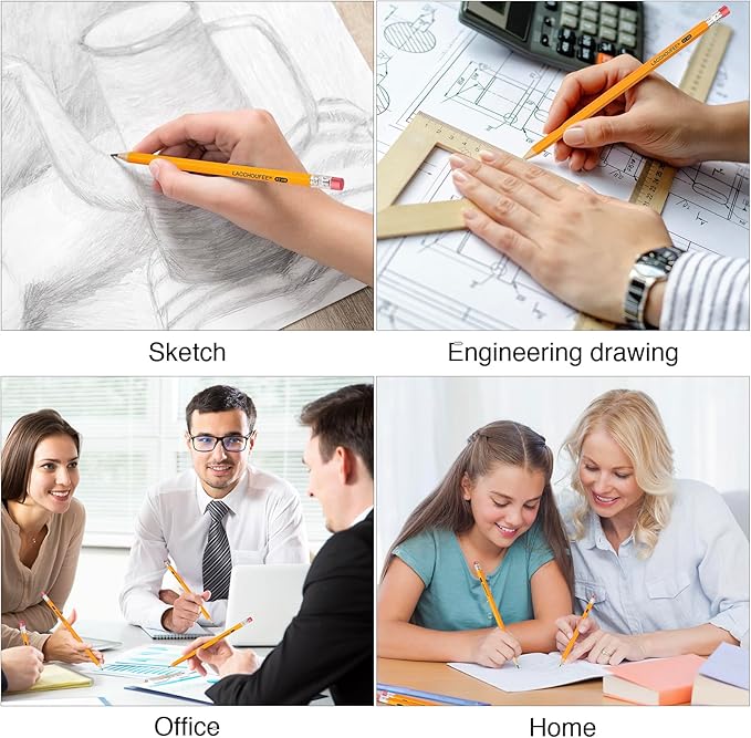 LACCHOUFEE 600 Pack #2 HB Pencils, Pre-sharpened Wood-cased Graphite Pencils with Eraser Top, Yellow, for Office, School, and Classroom Use