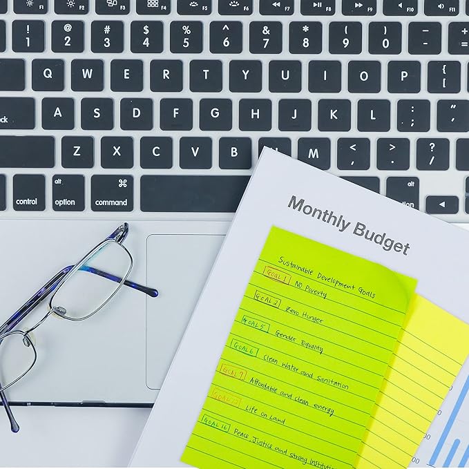 BAZIC Products Sticky Notes 4x6 Lined Ruled Neon Color Post Stickies, Self Stick Note, Colorful Adhesive Memo Pads, Recyclable (50 Sheets/Pack), 4-Packs