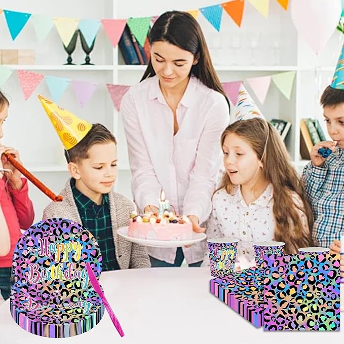 140Pcs Leopard Print Party Decorations,Jungle Animal theme Decorations Include Tableware, Plate, Cup, Napkin, Cutlery, Animal Cheetah Print Birthday Party Supplies Serve 20