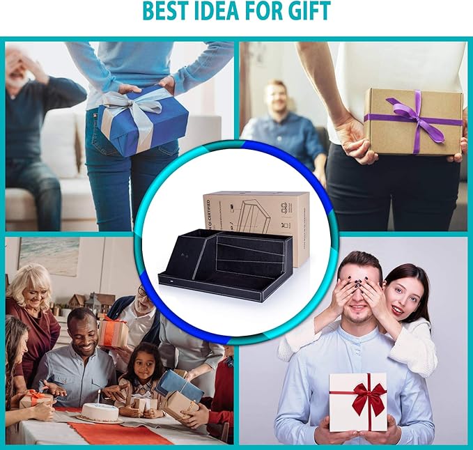 Valet Tray, Built in Wireless Charging Pad, Nightstand Organizer, Dresser Organizer, Mens Jewelry Box, Valet Charging Station, Faux Leather Valet Tray for Men and Women (Black+Wireless)