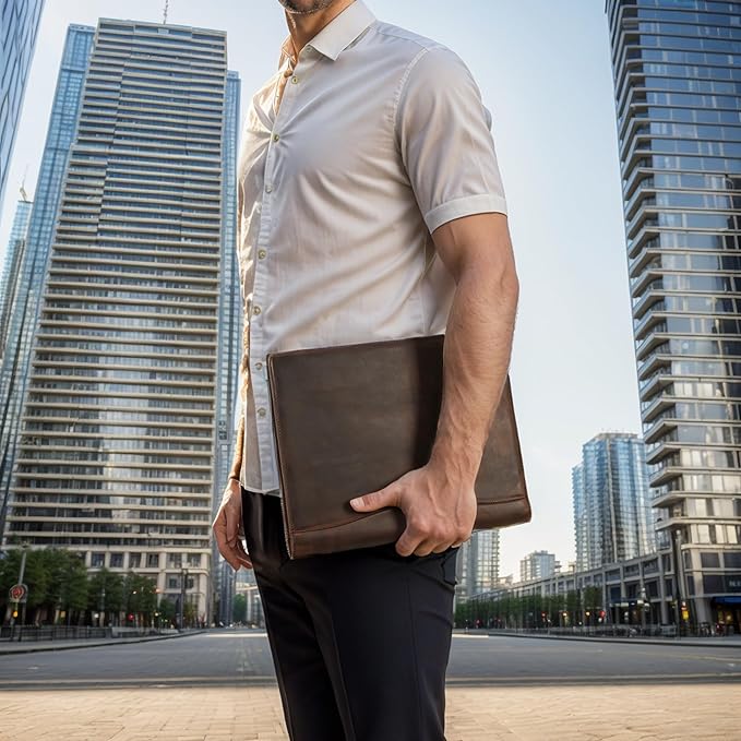 Genuine Leather Portfolio Folder, Business Slim Portfolio Folio Organizer, Resume Folder, A4 Document Folder, Legal Pad Padfolio for Men & WomenââDark Khaki