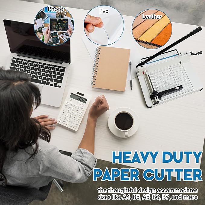 12 Inch A4 Heavy Duty Guillotine Paper Cutter 400 Sheet Capacity Guillotine Paper Cutter Stack Cards Trimmer Solid Steel with Metal Base for Cardstock Leather Office Home School (Beige)