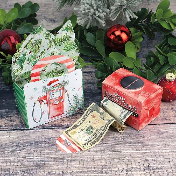 Current Gas Money Christmas Money Dispenser and Gift Bag Set, 2-1/2 x 3-Inch Bill Holders with 3 x 6-1/2 x 9-Inch Gift Bag, Fun Holiday Cash Box for Kids, Includes 60 Seals to Join Each Bill