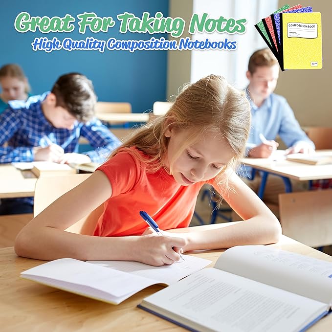 Composition Notebooks, (Assorted Colors), Wide Ruled Composition Notebook, Marble Composition Notebook, 100 Sheets, 200 Pages (4 Pack)