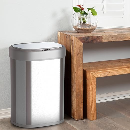 Ninestars 21 Gallons Automatic Touchless Kitchen Trash Can with Lid, Motion Sensor Trash Can for Kitchen, Living Room, Office, 80 Liter Stainless Steel Garbage Bin (21 Gallon Oval)