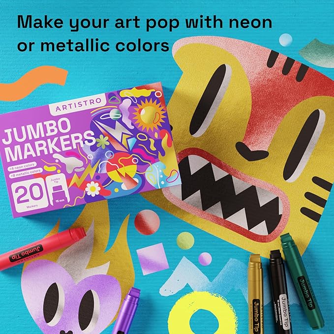 ARTISTRO 20 Poster Markers Jumbo Set Acrylic Markers with 15mm Wide Jumbo Tip for Murals Tagging Posters - Large for Rock Wood Plastic Leather Metal Fabric Ceramic
