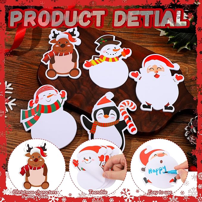 Zhanmai 1200 Pcs Christmas Sticky Notes Bulks Christmas Notepads Penguin Gingerbread Man Elk Snowman Xmas Self-Adhesive Writing Memo Pad Office Home Daily Reminders Supplies