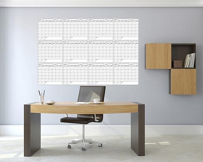 24x36 Large Jumbo Oversized Erasable Laminated Blank Annual Yearly Wall Calendar Poster, 12 Months, Reusable for Office, Academic or Home