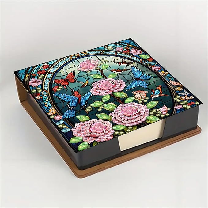 Flower Diamond Painting Kit Note Box,Memo Paper Storage Box Diamonds Art,Sticky Note Holder Diamond Art,Diamond Painting Memo Pad For Office Desk. (Flower2)