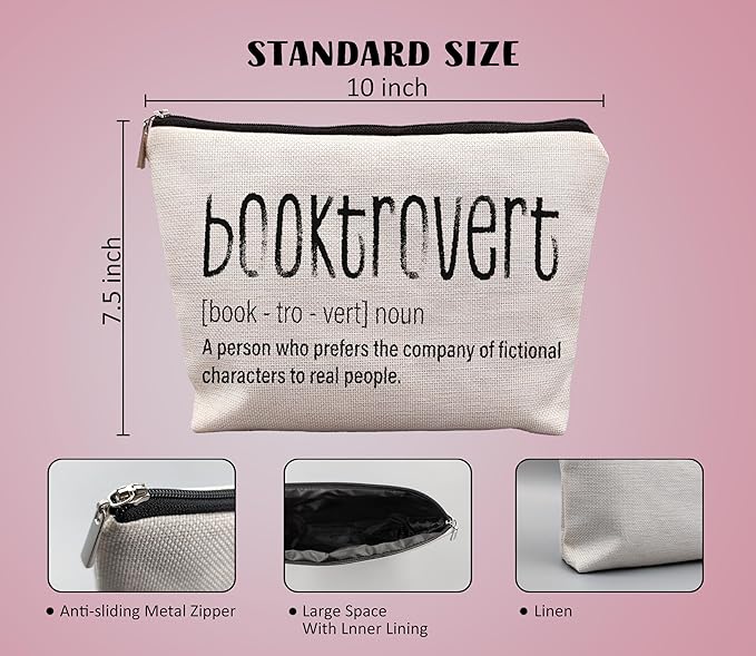 Funny Booktrovert Makeup Bag, Book Lovers Gifts, Book Reader Gifts, Book Club Gifts, Bookish Gifts Cosmetic Bag, Bookworm Gifts, Book Nerd Gifts, Book Lover Makeup Pouch