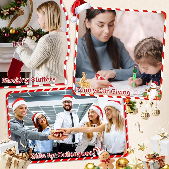 36 Pieces 4-in-1 Mini Christmas Ballpoint Pens Multicolor Ballpoint Pen 0.5mm Christmas Retractable Pens Santa Snowman Reindeer Writing Pencil for Xmas Office Coworker Student School Supplies