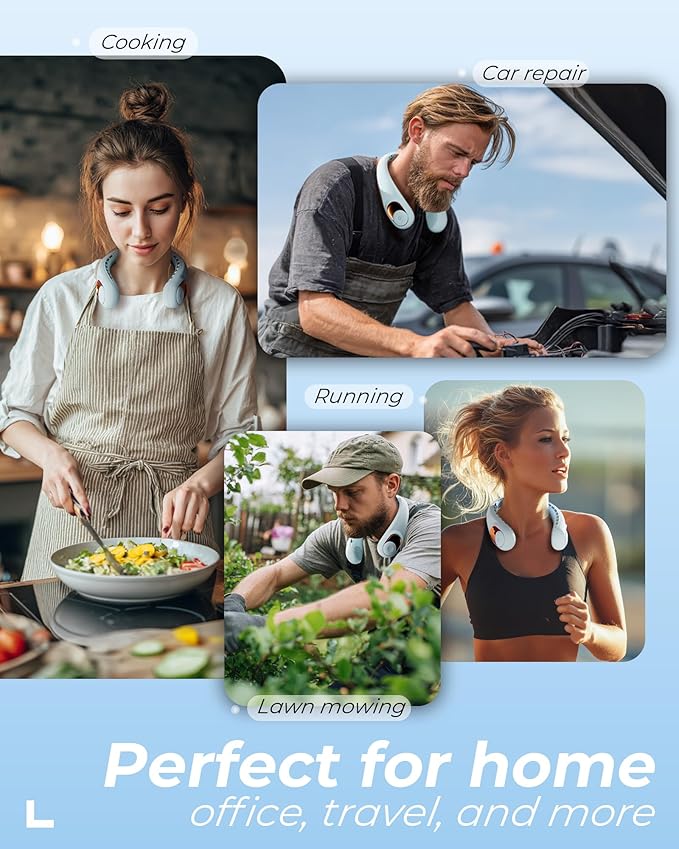 Neck Fan, Personal Fan with LED Display, USB-C Rechargeable, 4000mAh-Battery, 3-Speed Adjustment & Whisper-Quiet Operation, Perfect for Home, Travel, Sports