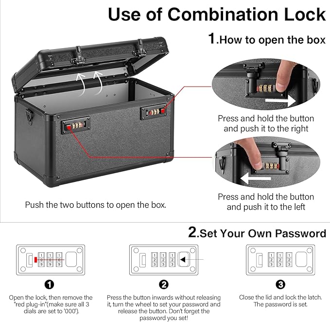 Large Lock Box - 15.1x8.7x9.4 Inch Lockable Security Storage Case with Combination Lock, Locking Medicine Box for Personal Items, Passports and Pills, Lockbox for Home Office, Black