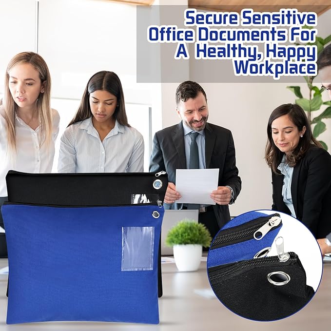 2 Pcs Interoffice Mailer Canvas Transit Sack Zipper Bag 18" x 14" Large Zipper Pouch with Grommet Interoffice Mail Bag (Black,Blue)
