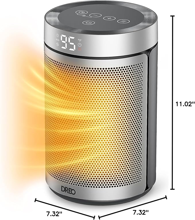 DREO Space Heater, Portable Electric Heaters for Indoor Use with Thermostat, 1-12H Timer, Eco and Fan Mode, 1500W PTC Ceramic Safety Heat for Office Bedroom Home, With Remote, Silver