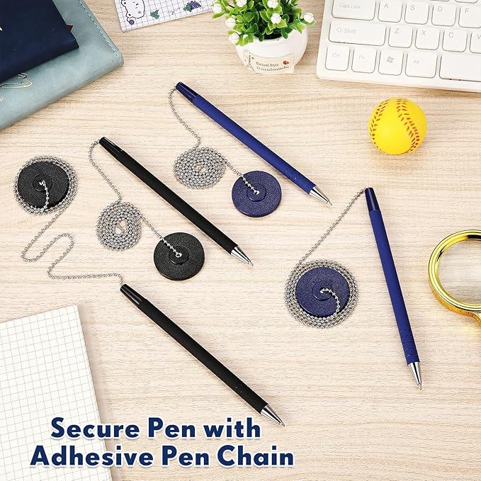 Pasimy Secure Pen with Adhesive Chain and Security Pen Holder for Home Office Supplies (Blue and Black,20 Pcs)