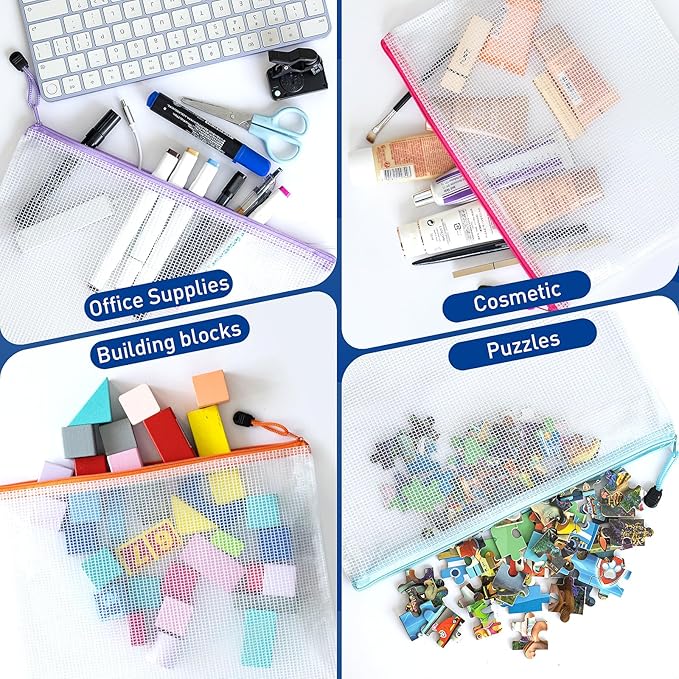 60pcs Mesh Zipper Pouch, A4 Zipper Bags for Organizing, Mesh Zipper Bag, File Organizer Pouches, Storage Pouch, Mesh Zipper Pouches for Organizing, School Office Supplies