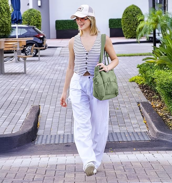 Tote Bag for Women Puffy Work Bags for Women with Zipper Lightweight Quilted Puffer Tote Bag for Travel, Teacher, Nurse