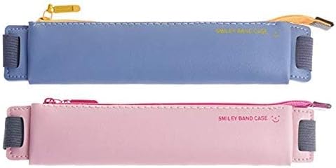 LuFOX 2-Pack PU Leather Pen Pencil Pocket Case Sleeve Holder Pouch with Elastic Band for Book Notebook Bible (Pink and Blue)