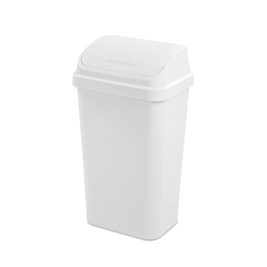 Sterilite 8-Pack Swing Top Wastebasket, Sleek Square Profile Trash Can, 13 Gallon, White - Modern Garbage Bin for Kitchen, Bathroom, Garage and Workspace, Fits 13 Gal Liners