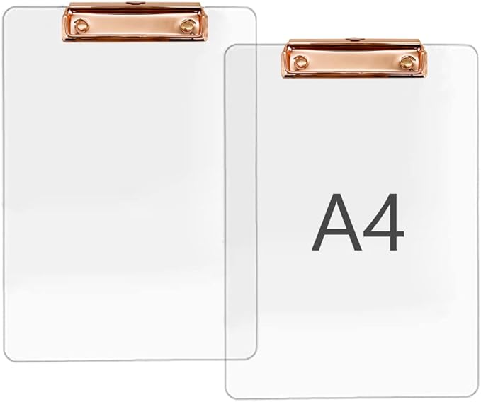 JIARI 2 Pack Clear Acrylic Office Clipboard A4 Letter Size 8.6" x 12.2" (Rose Gold)