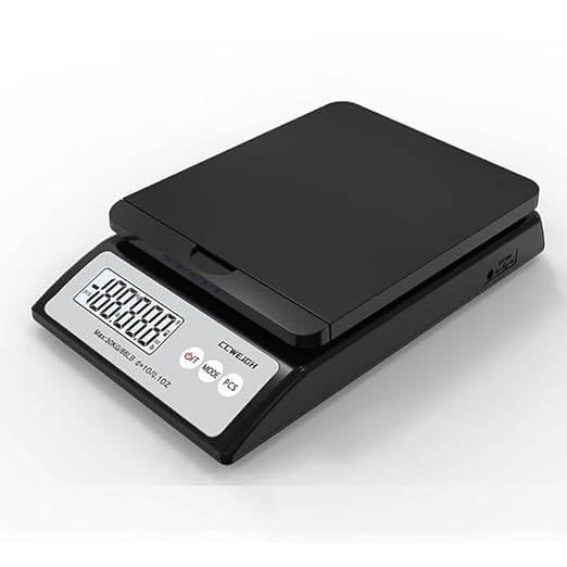 Digital Postal Scale 30kg/66lb - Shipping Scale with Removable Top Cover for Odd-Shaped Items (Envelopes, Spheres, etc.) | 6 Units Conversion, AC Adapter Included, Tare Function, LCD Display