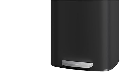 Garvee 16 gal / 60 L Metal Trash Can with Lid, Large Garbage Can for Kitchen, Rustproof Step-on Kitchen Metal Trash Bin with Liner Rim, Rear Handle, Soft Close Plastic Lid, Black