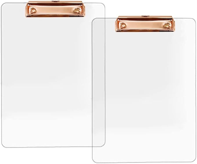 JIARI 2 Pack Clear Acrylic Office Clipboard A4 Letter Size 8.6" x 12.2" (Rose Gold)