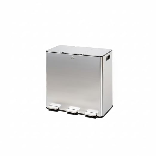 GarveeHome Trash Can 60 L/15.9 gal, Three Compartments Pedal Kitchen Recycling Trash Bin with Lids,Stainless Steel Garbage Can for Home Office Restaurant School Hospital
