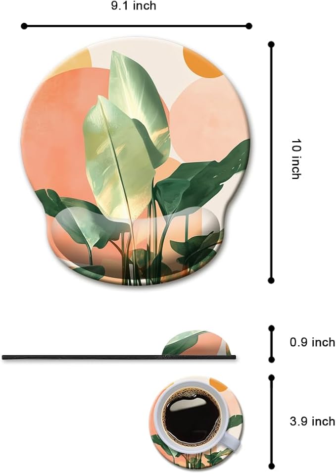 HOPONY Mouse Pad with Wrist Rest,Ergonomic Mouse Pads Wrist Support for Desk,Large Mousepad for Wireless Mouse Gaming Laptop Work Home Desk Accessories Office Supplies Decor,9 x 10 in,Tropical Plants