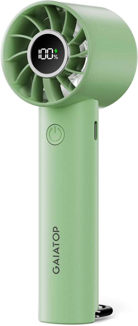 Gaiatop Portable Mini Fan, 3 Speed Handheld Fans with Power Display Flashlight, USB Rechargeable Battery, Lightweight Personal Cooling for Women Men Indoor Outdoor Travel Green