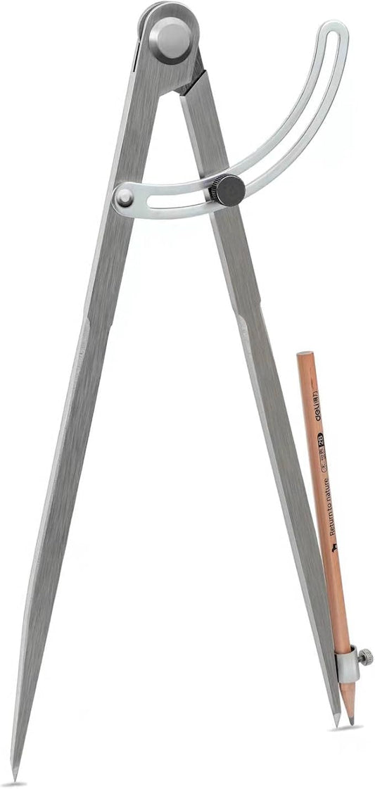 Pencil Compass 12 inch, Precision Woodworking Compass with Wing Divider and Pencil Holder, Metal Compass Ideal for Geometry Drafting and Technical Drawing, Engineering and More