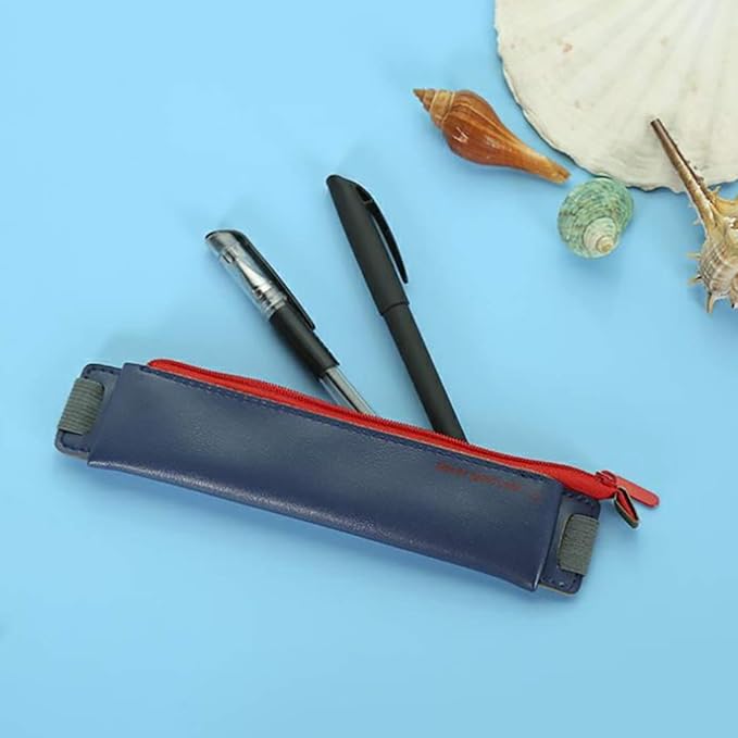 LuFOX 2-Pack PU Leather Pen Pencil Pocket Case Sleeve Holder Pouch with Elastic Band for Book Notebook Bible (Dark Blue+burgundy)