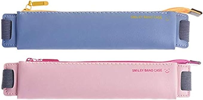 LuFOX 2-Pack PU Leather Pen Pencil Pocket Case Sleeve Holder Pouch with Elastic Band for Book Notebook Bible (Pink and Blue)
