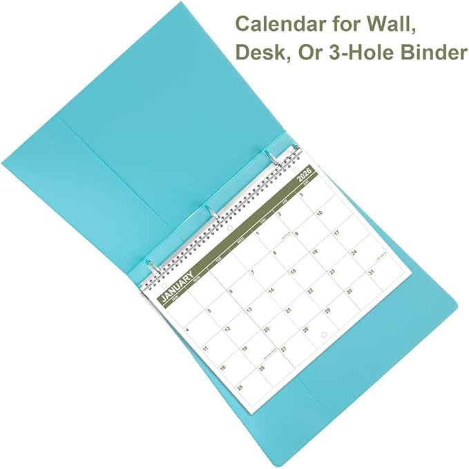 Calendar 2026 for 3 Ring Binder - Calendar 2026 from January 2026 - December 2026, 12 Months Calendar with Premium Paper, 3-Hole Wall Calendar, 8.5" x 11", Green