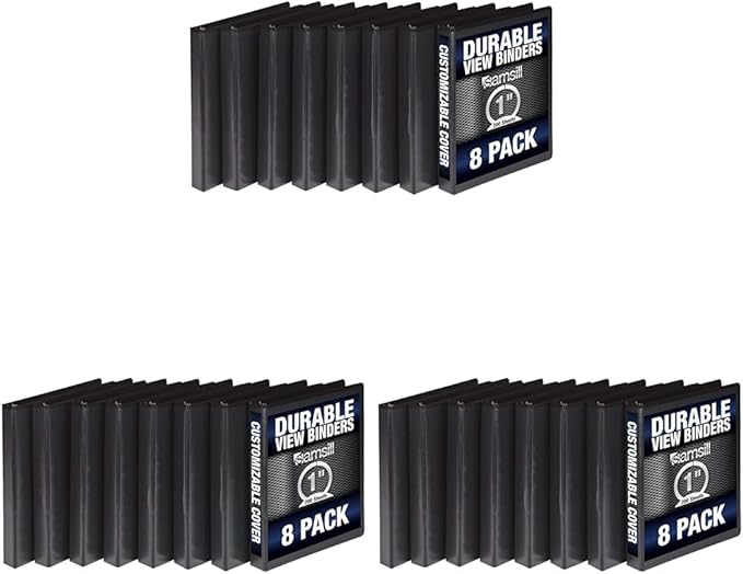 Samsill Durable 1 Inch Binder, Made in The USA, Round Ring Customizable Clear View Binder, Black, 24 Pack (S88430)