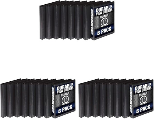 Samsill Durable 1 Inch Binder, Made in The USA, Round Ring Customizable Clear View Binder, Black, 24 Pack (S88430)