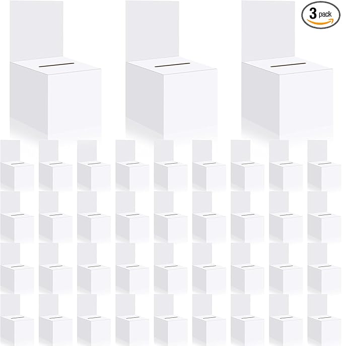 Raffle Boxes Ballot Box for Fundraising,Cardboard Box with Slot for Ticket and Removable Header Donation Boxes for Collecting Business Card Voting Contest (White 40 PCS, 6×6×6inch)