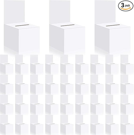 Raffle Boxes Ballot Box for Fundraising,Cardboard Box with Slot for Ticket and Removable Header Donation Boxes for Collecting Business Card Voting Contest (White 40 PCS, 6×6×6inch)