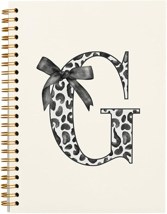 Bnwepo Initial Leopard Letter G Notebook Journal, Preppy Bow Monogrammed Monogram Gifts for Women, Monogram Notebook Journal, Personalized Notebook, Preppy Boho Black Spiral Notebook 5.5x8.3