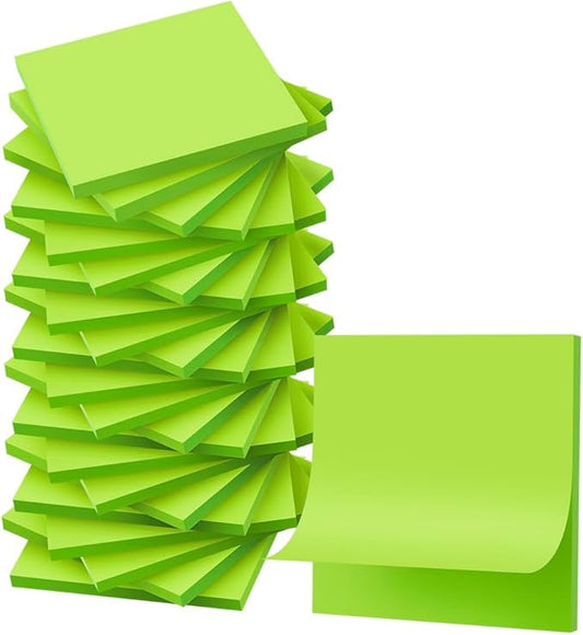 (24 Pads) Sticky Notes 3x3 inch, Self-Stick Pads Bright Colors Sticky Note, Recyclable, Easy to Post for Home, Office, Notebook (Bright Green)